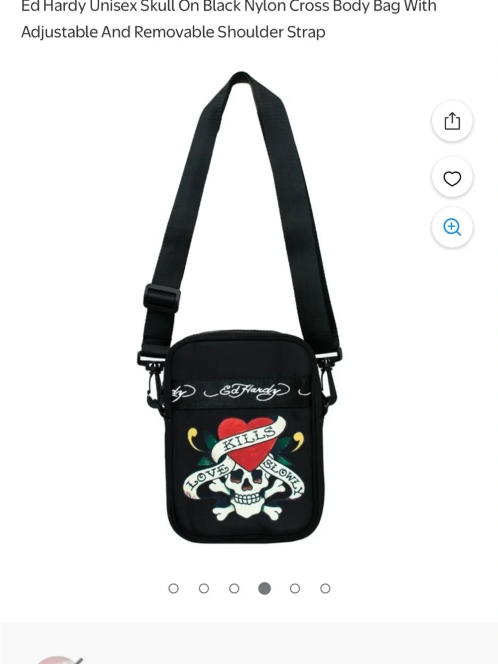Ed Hardy Black Crossbody Messenger Bag with Red Heart Skull Graphic